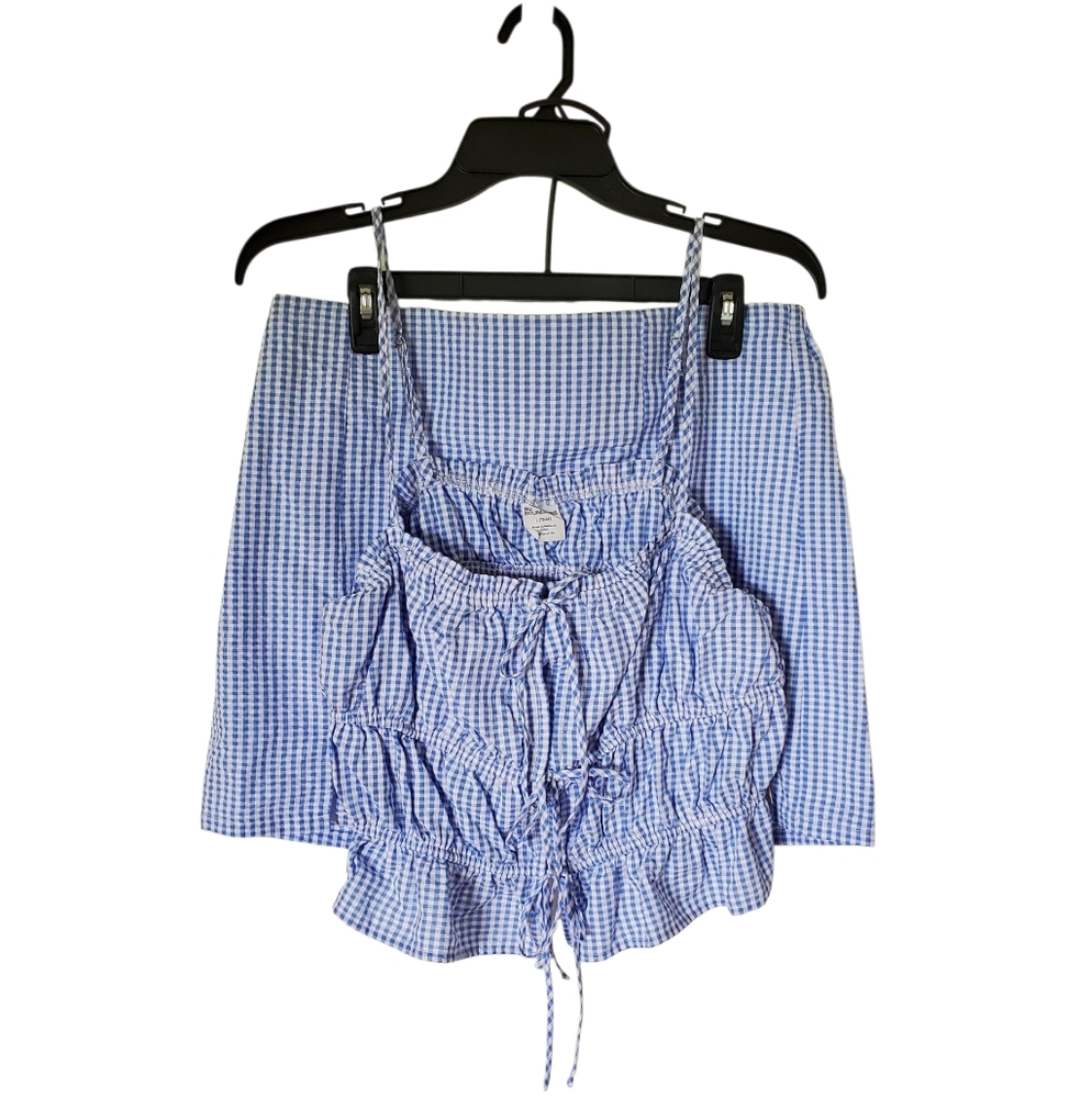 2 Piece S 4/6 Gingham Blue Skirt Set New - Picture 2 of 9